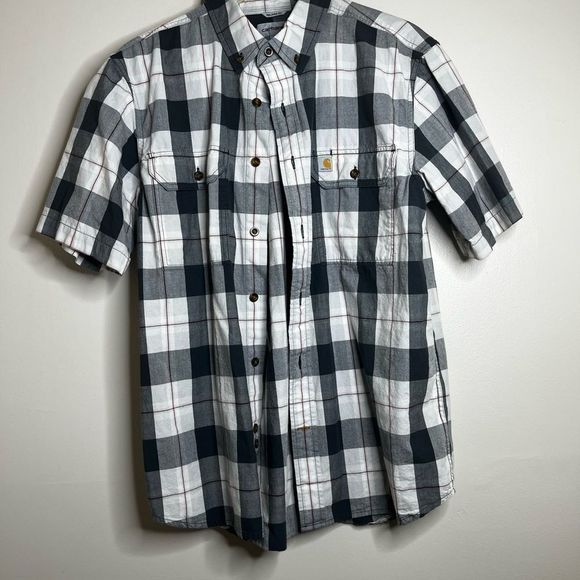 CARHARTT Relaxed Fit Short Sleeve Button Down Shirt Men’s Size Medium Gray - Picture 1 of 5